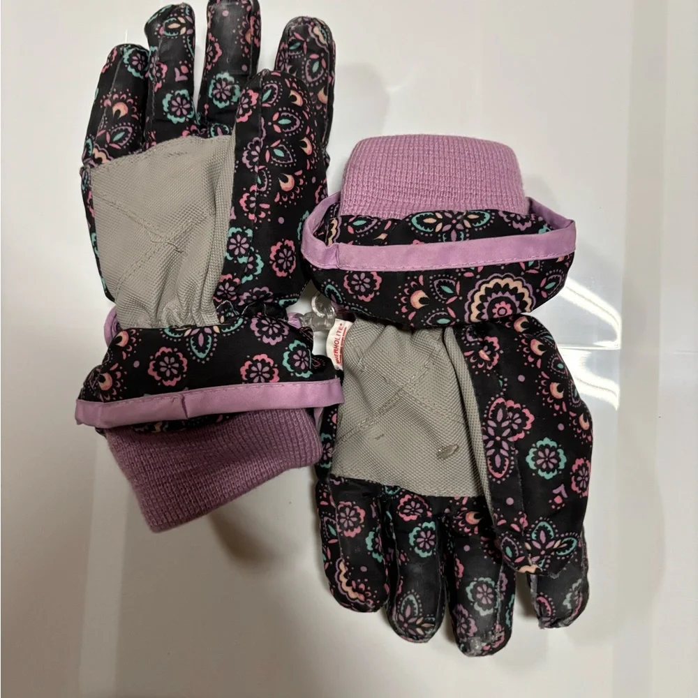 Kids Floral Winter Gloves - Pink & Black